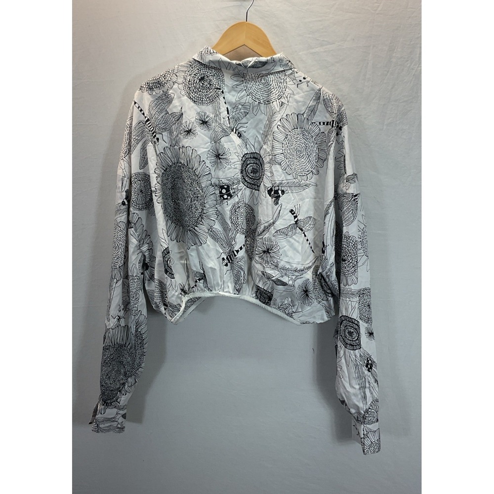 Norma Kamali Cropped Oversized Boyfriend NK Shirt Odonata Print White Black MD - Picture 4 of 11